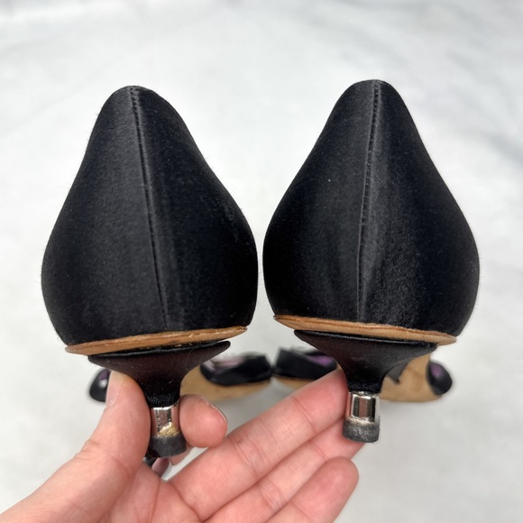 Giuseppe Zanotti Vicini Vintage Y2K Embellish Flower Silk Kitten Heel Mules Rare - Picture 9 of 15